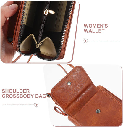 Women’s Crossbody Phone Purse Portable Outdoor Bag Multifunctional Brown Leather Money Storage Pouch for Travel and Everyday Use