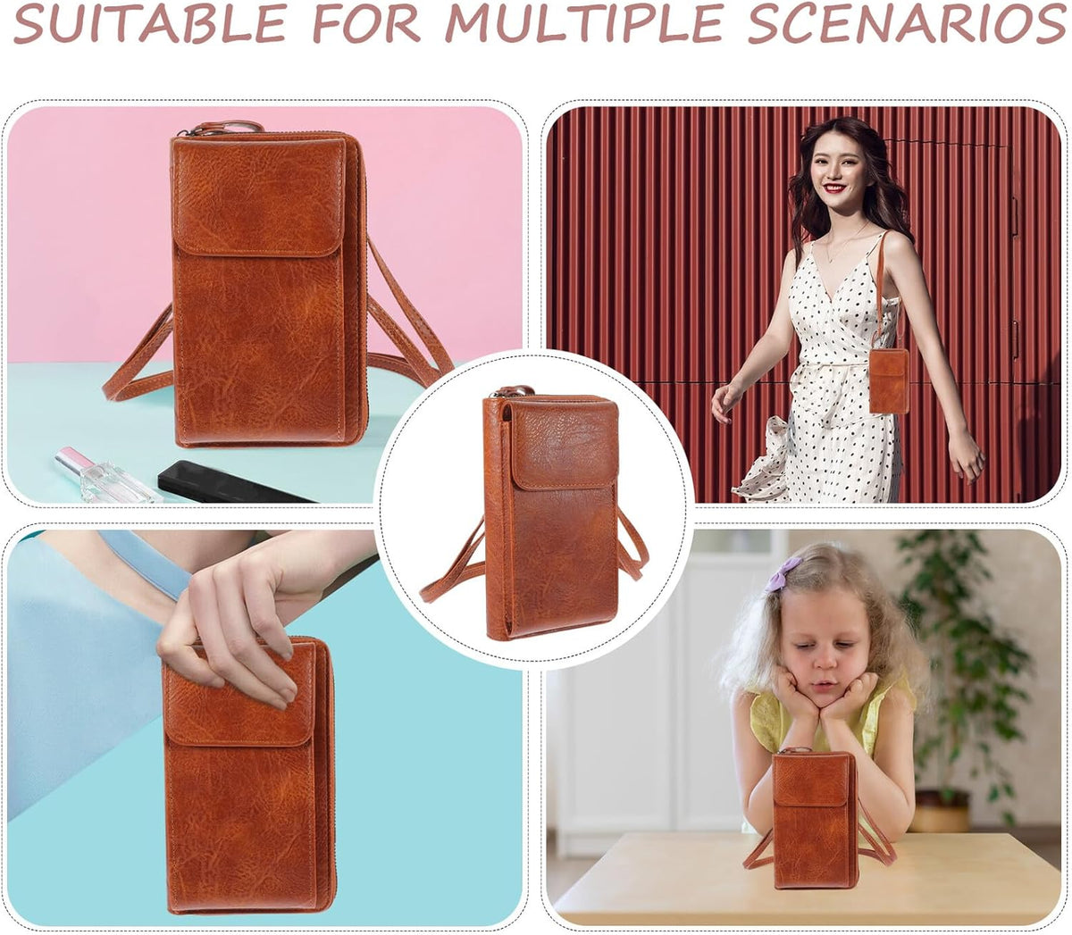 Women’s Crossbody Phone Purse Portable Outdoor Bag Multifunctional Brown Leather Money Storage Pouch for Travel and Everyday Use