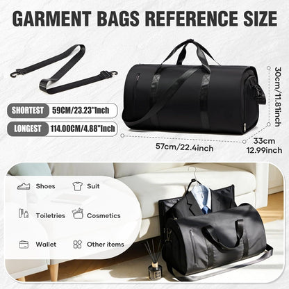 Convertible Garment Bags for Travel Carry On Garment Bag For Men Women Foldable Duffle Bag For Travel With Shoe Compartment, Luggage Weekend Bag, 2 in 1 Hanging Suitcase Suit Travel Bags (Black)