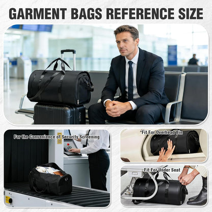Convertible Garment Bags for Travel Carry On Garment Bag For Men Women Foldable Duffle Bag For Travel With Shoe Compartment, Luggage Weekend Bag, 2 in 1 Hanging Suitcase Suit Travel Bags (Black)
