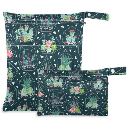 Vintage Cactus Mountain Cowboy Horse Sunset 2Pcs Wet Bag with Zippered Pockets Washable Reusable Roomy Diaper Bag for Travel,Beach,Daycare,Stroller,Diapers,Dirty Gym Clothes,Wet Swimsuits,To