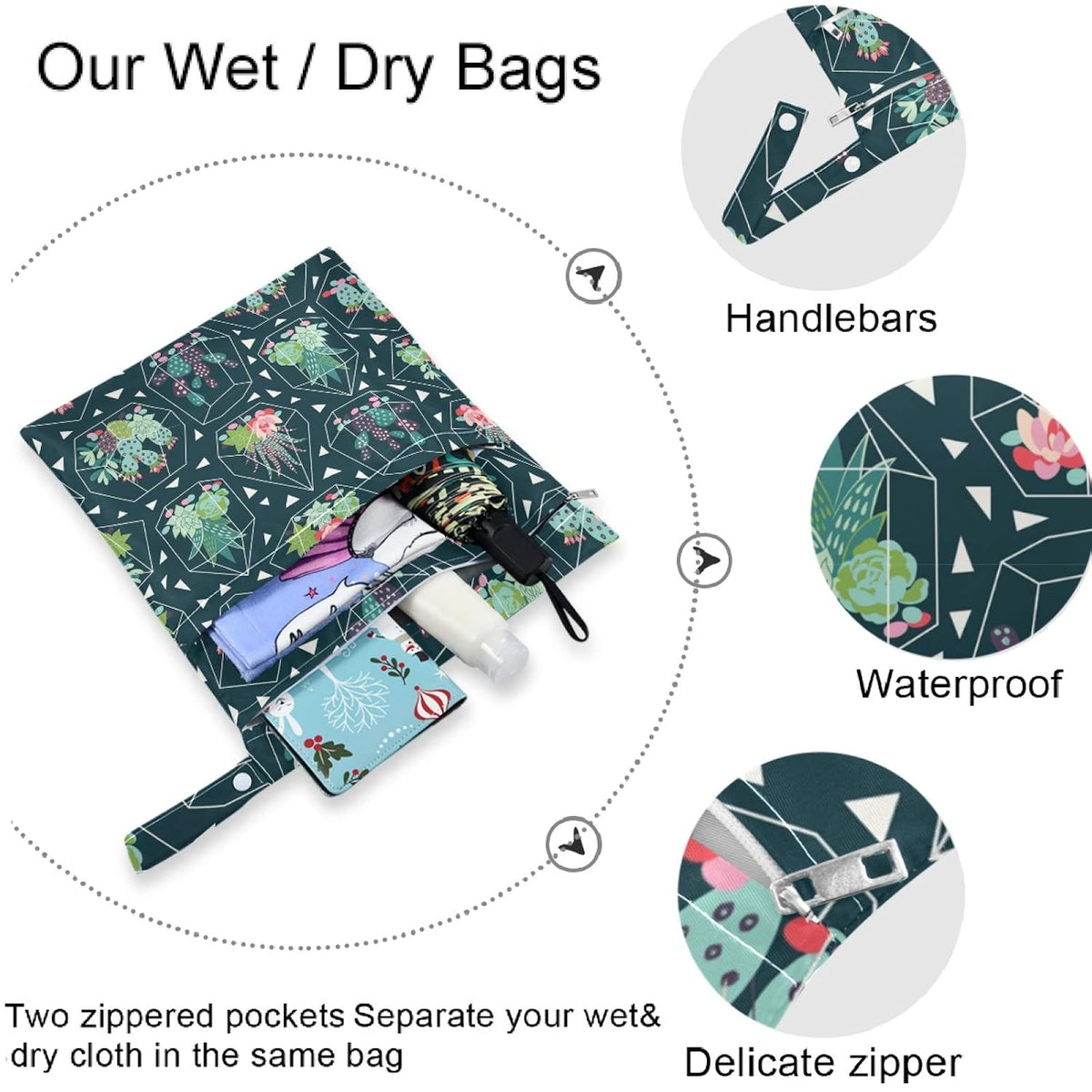 Vintage Cactus Mountain Cowboy Horse Sunset 2Pcs Wet Bag with Zippered Pockets Washable Reusable Roomy Diaper Bag for Travel,Beach,Daycare,Stroller,Diapers,Dirty Gym Clothes,Wet Swimsuits,To