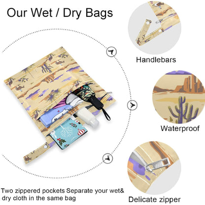 Vintage Cactus Mountain Cowboy Horse Sunset 2Pcs Wet Bag with Zippered Pockets Washable Reusable Roomy Diaper Bag for Travel,Beach,Daycare,Stroller,Diapers,Dirty Gym Clothes,Wet Swimsuits,To