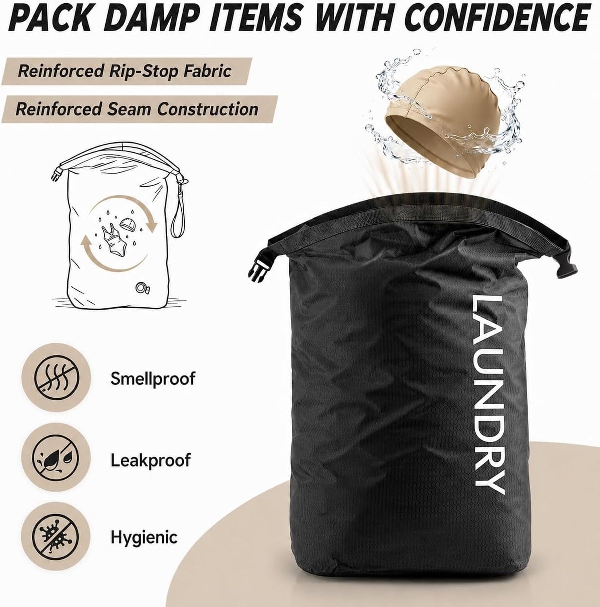 Travel Laundry Bag, Pump Free Vacuum Storage Bag Reusable Compression Dirty Clothes Travel Bag Waterproof Wet Dry Bags Large Capacity Space Saver Bags Camp Clothes Organizer (1 Pcs)(Pink, L)