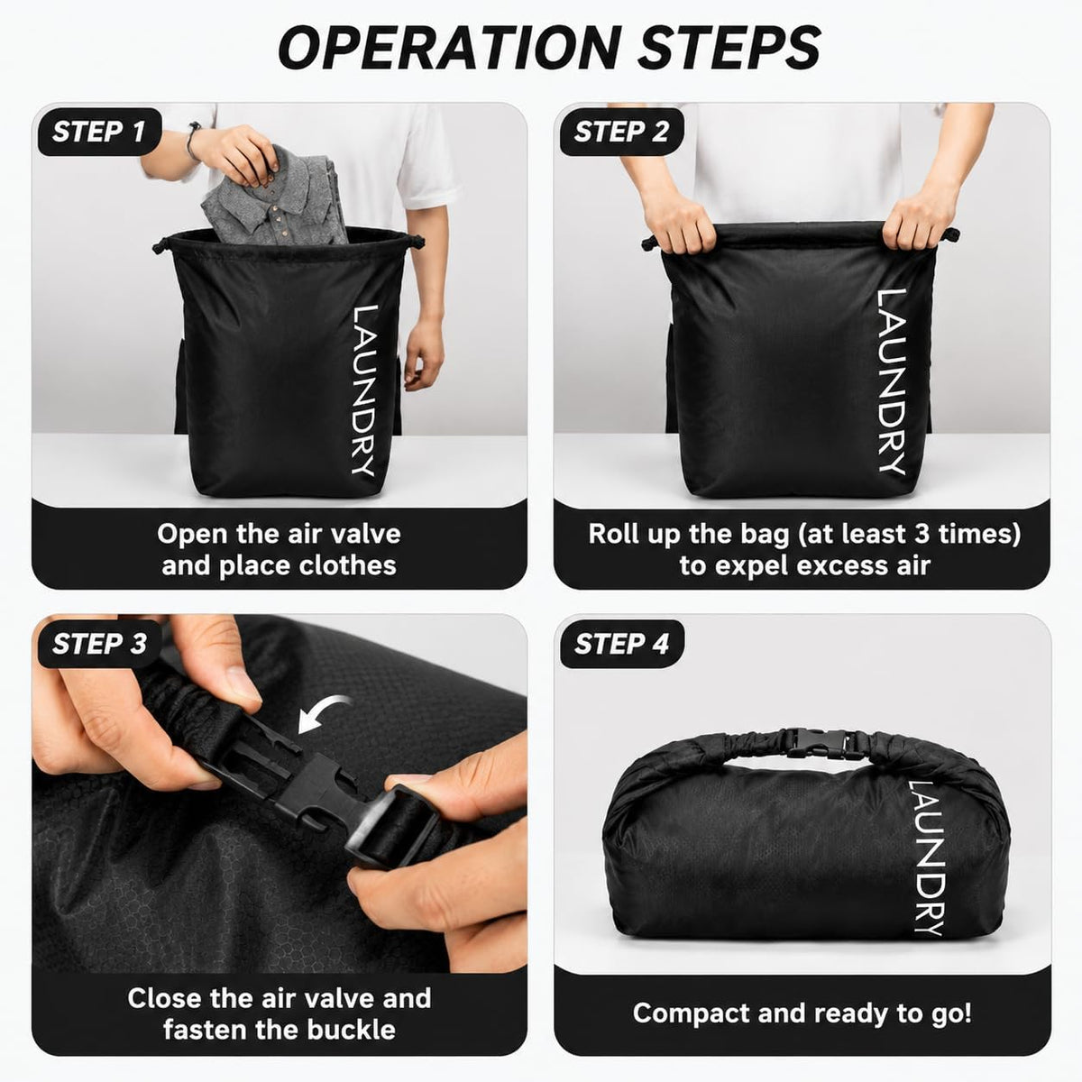 Travel Laundry Bag, Pump Free Vacuum Storage Bag Reusable Compression Dirty Clothes Travel Bag Waterproof Wet Dry Bags Large Capacity Space Saver Bags Camp Clothes Organizer (1 Pcs)(Pink, L)