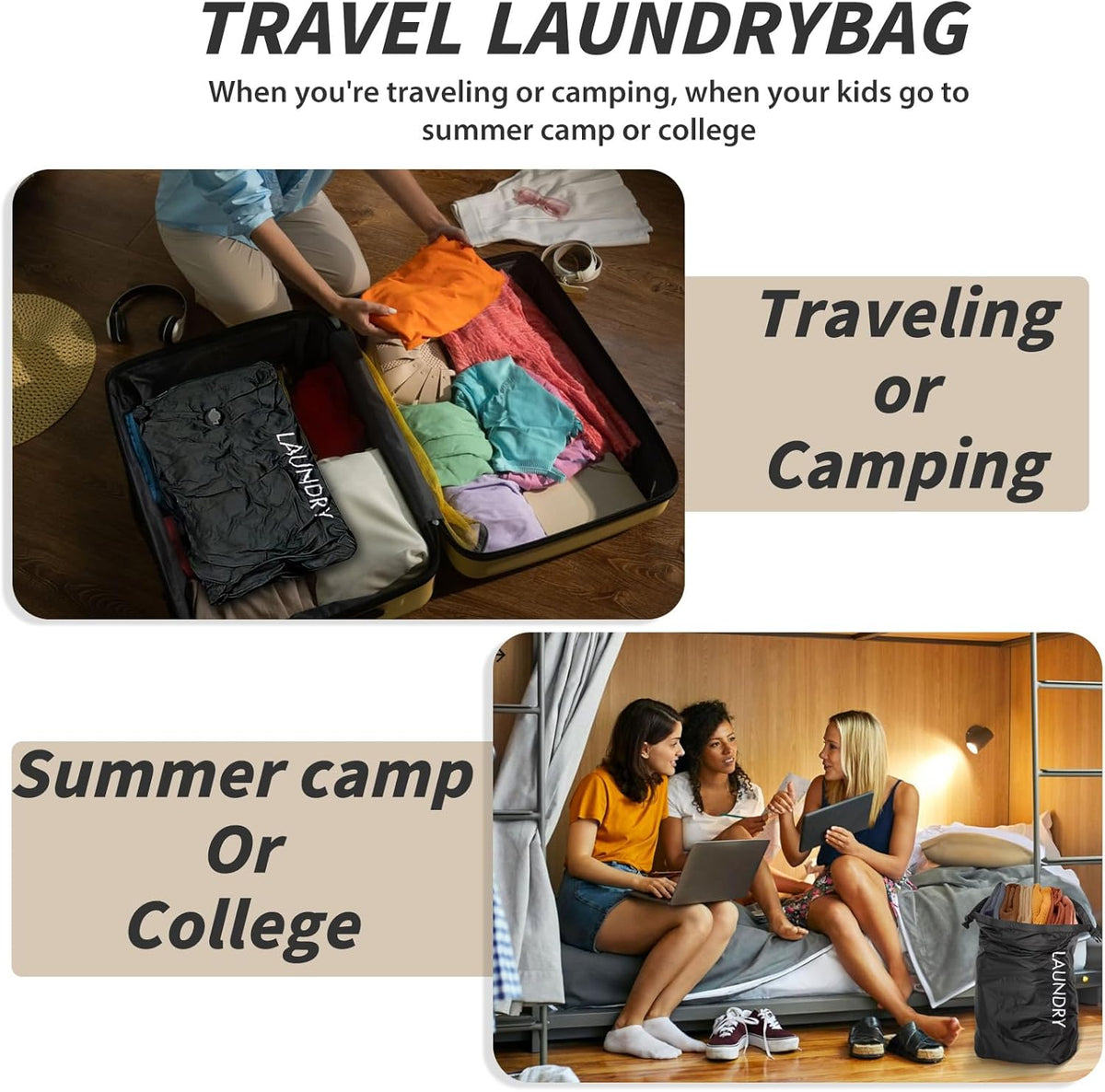 Travel Laundry Bag, Pump Free Vacuum Storage Bag Reusable Compression Dirty Clothes Travel Bag Waterproof Wet Dry Bags Large Capacity Space Saver Bags Camp Clothes Organizer (1 Pcs)(Pink, L)