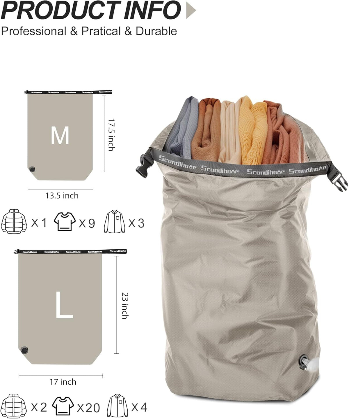Travel Laundry Bag, Pump Free Vacuum Storage Bag Reusable Compression Dirty Clothes Travel Bag Waterproof Wet Dry Bags Large Capacity Space Saver Bags Camp Clothes Organizer (1 Pcs)(Pink, L)