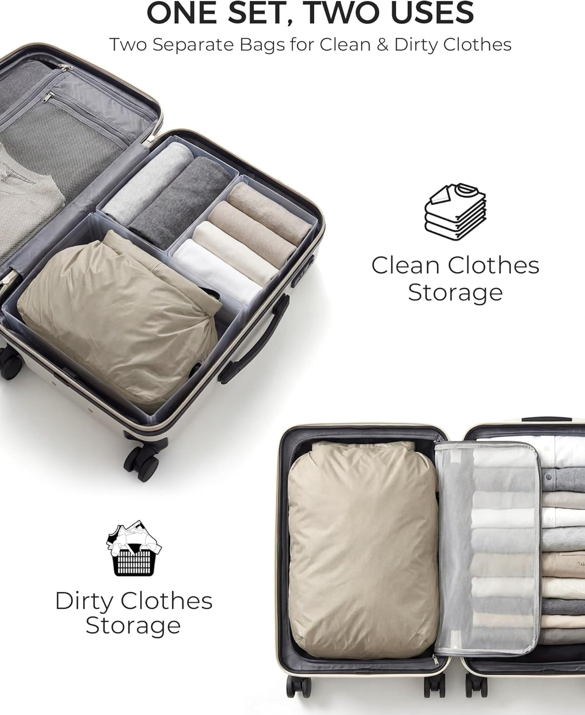 Travel Laundry Bag, Pump Free Vacuum Storage Bag Reusable Compression Dirty Clothes Travel Bag Waterproof Wet Dry Bags Large Capacity Space Saver Bags Camp Clothes Organizer (1 Pcs)(Pink, L)
