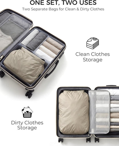 Travel Laundry Bag, Pump Free Vacuum Storage Bag Reusable Compression Dirty Clothes Travel Bag Waterproof Wet Dry Bags Large Capacity Space Saver Bags Camp Clothes Organizer (1 Pcs)(Pink, L)