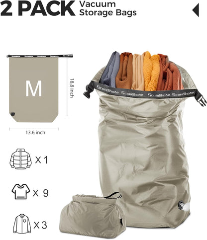 Travel Laundry Bag, Pump Free Vacuum Storage Bag Reusable Compression Dirty Clothes Travel Bag Waterproof Wet Dry Bags Large Capacity Space Saver Bags Camp Clothes Organizer (1 Pcs)(Pink, L)
