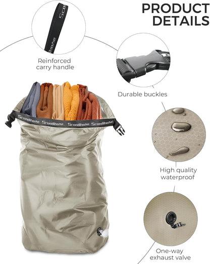Travel Laundry Bag, Pump Free Vacuum Storage Bag Reusable Compression Dirty Clothes Travel Bag Waterproof Wet Dry Bags Large Capacity Space Saver Bags Camp Clothes Organizer (1 Pcs)(Pink, L)