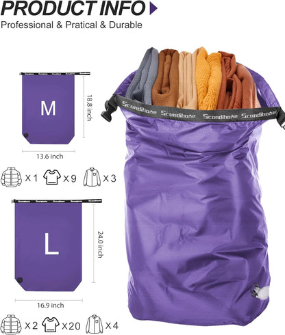 Travel Laundry Bag, Pump Free Vacuum Storage Bag Reusable Compression Dirty Clothes Travel Bag Waterproof Wet Dry Bags Large Capacity Space Saver Bags Camp Clothes Organizer (1 Pcs)(Pink, L)