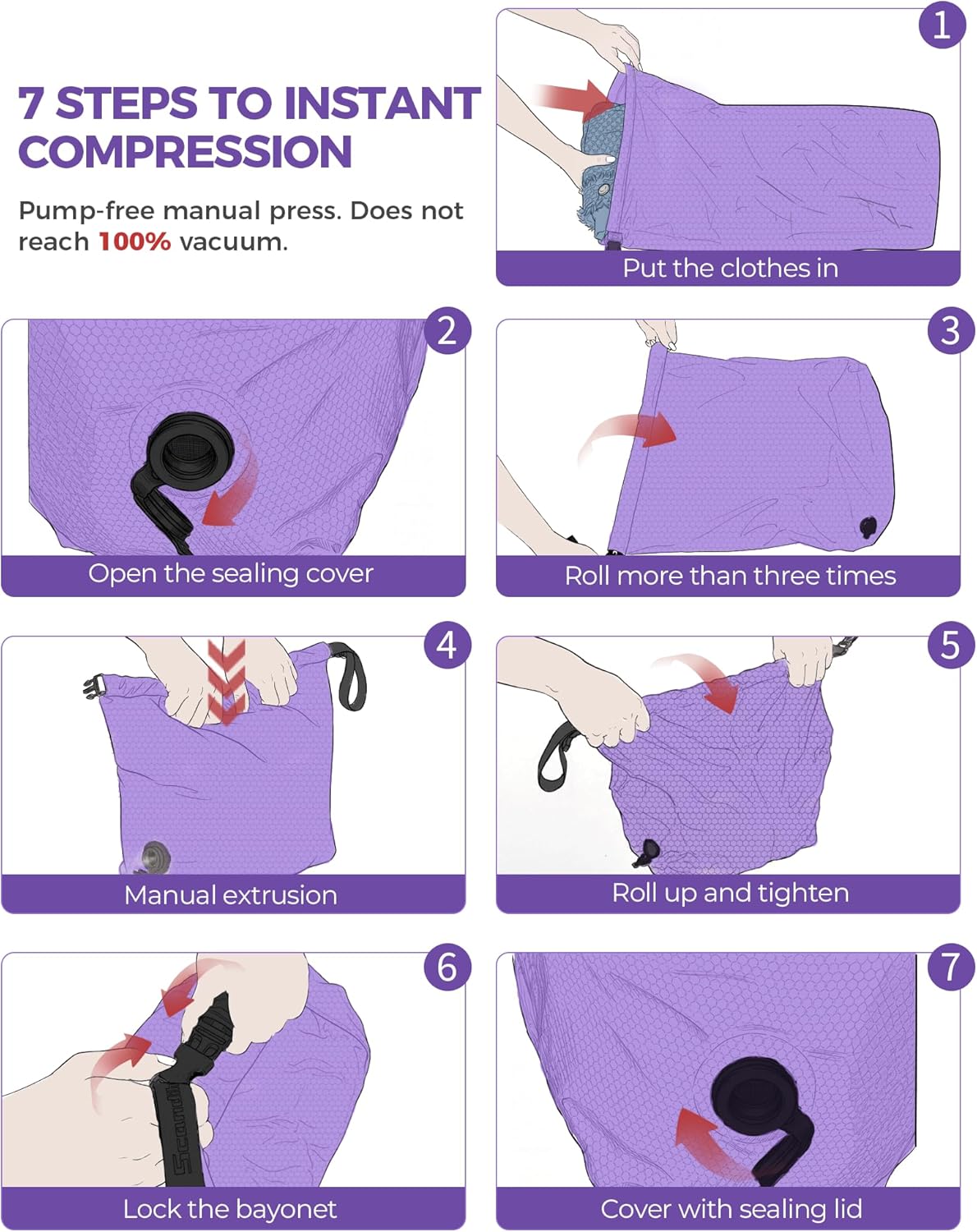 Travel Laundry Bag, Pump Free Vacuum Storage Bag Reusable Compression Dirty Clothes Travel Bag Waterproof Wet Dry Bags Large Capacity Space Saver Bags Camp Clothes Organizer (1 Pcs)(Pink, L)