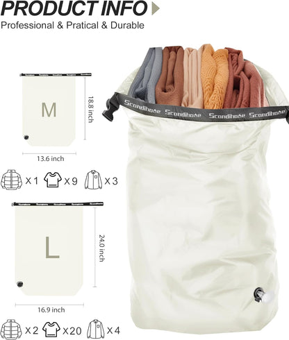 Travel Laundry Bag, Pump Free Vacuum Storage Bag Reusable Compression Dirty Clothes Travel Bag Waterproof Wet Dry Bags Large Capacity Space Saver Bags Camp Clothes Organizer (1 Pcs)(Pink, L)