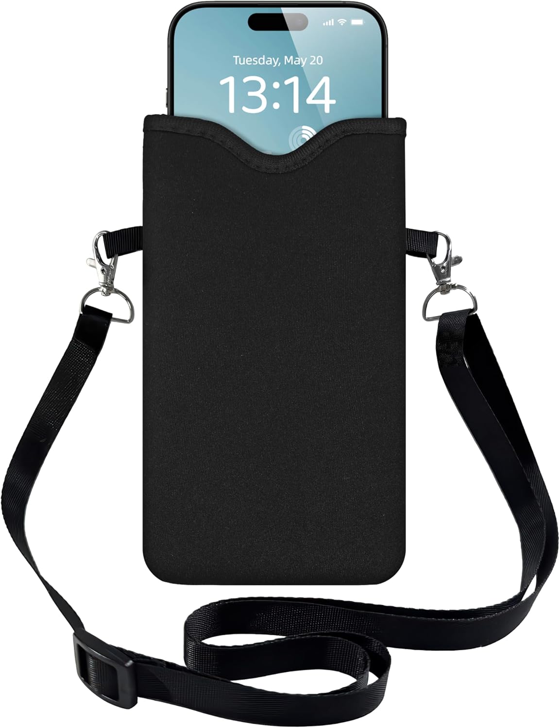 HAQuke Men Women Phone Sleeve Pouch Case Bag with Crossbody Strap/Neck Lanyard for iPhone 17/16/15 Pro Max, Air, 16/15 Plus, 16e; Black