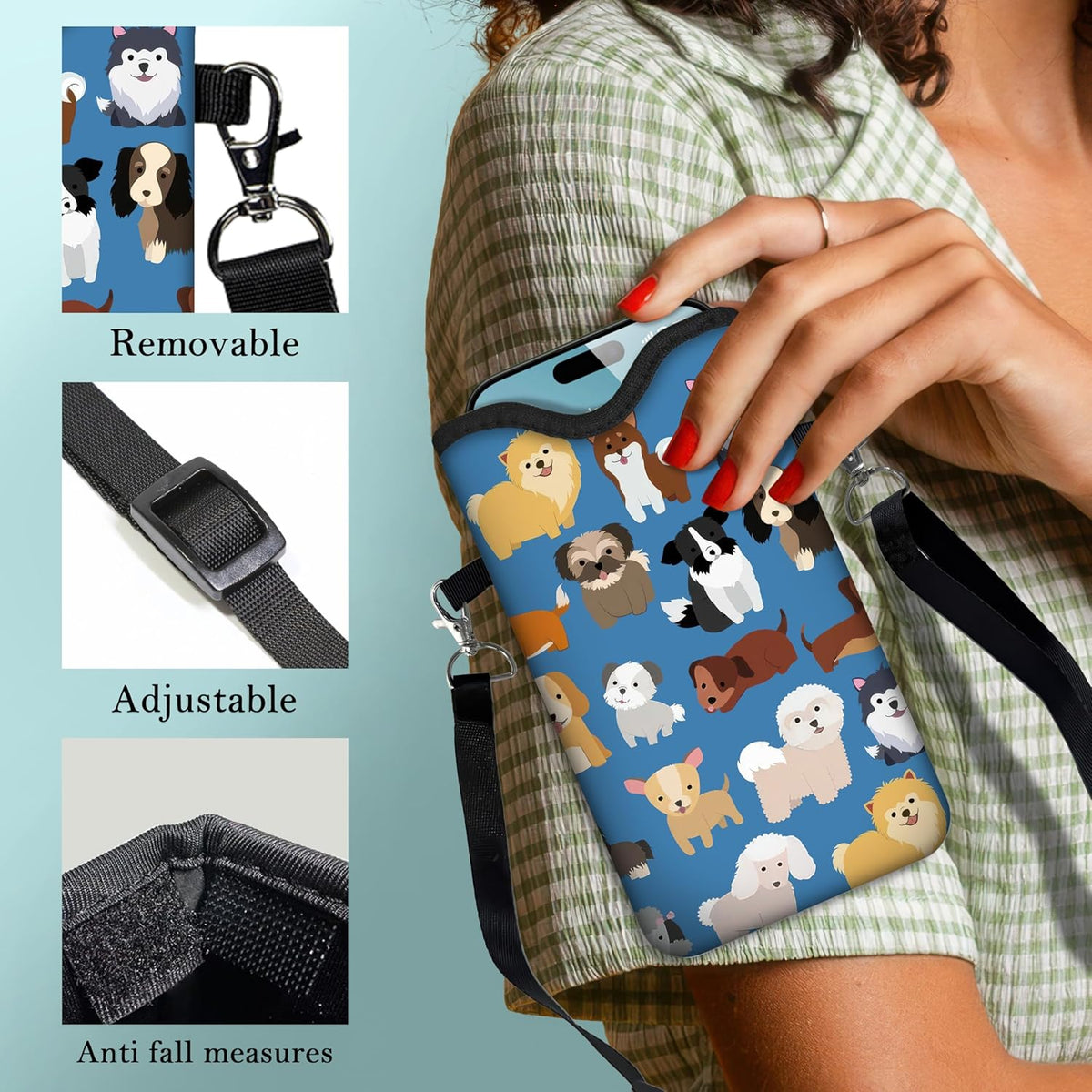 HAQuke Men Women Phone Sleeve Pouch Case Bag with Crossbody Strap/Neck Lanyard for iPhone 17/16/15 Pro Max, Air, 16/15 Plus, 16e; Black