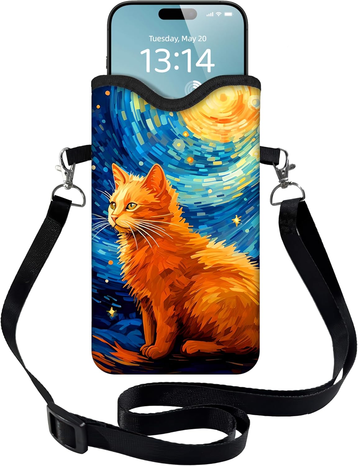 HAQuke Men Women Phone Sleeve Pouch Case Bag with Crossbody Strap/Neck Lanyard for iPhone 17/16/15 Pro Max, Air, 16/15 Plus, 16e; Black