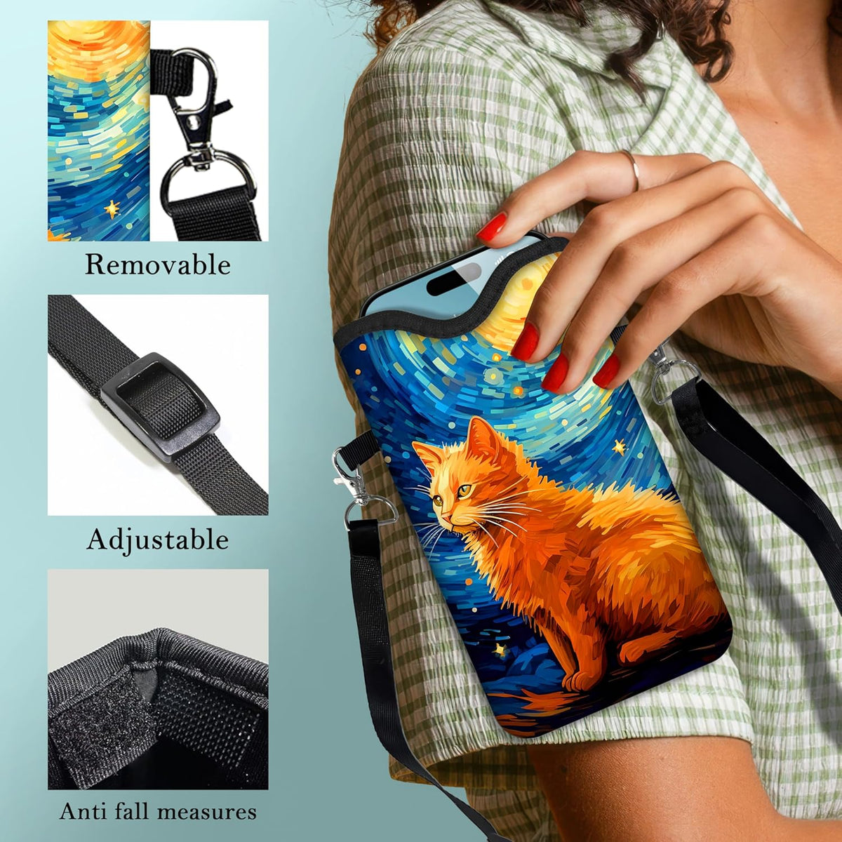 HAQuke Men Women Phone Sleeve Pouch Case Bag with Crossbody Strap/Neck Lanyard for iPhone 17/16/15 Pro Max, Air, 16/15 Plus, 16e; Black