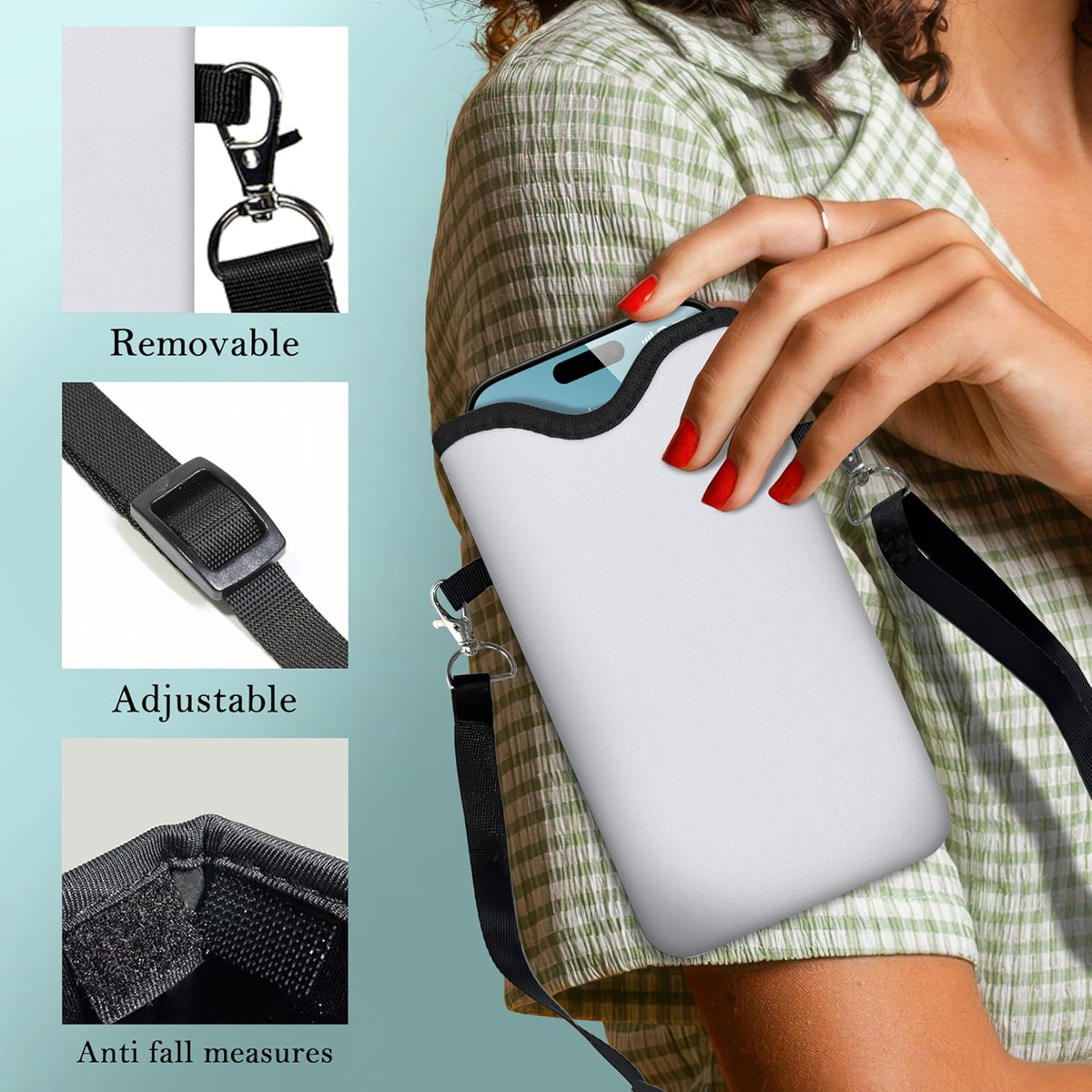 HAQuke Men Women Phone Sleeve Pouch Case Bag with Crossbody Strap/Neck Lanyard for iPhone 17/16/15 Pro Max, Air, 16/15 Plus, 16e; Black