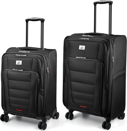 Verdi Softside Expandable Carry-On Luggage with Spinner Wheel USB Port Lightweight (Khaki, 20-Inch Carry-On)