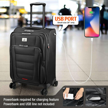 Verdi Softside Expandable Carry-On Luggage with Spinner Wheel USB Port Lightweight (Khaki, 20-Inch Carry-On)