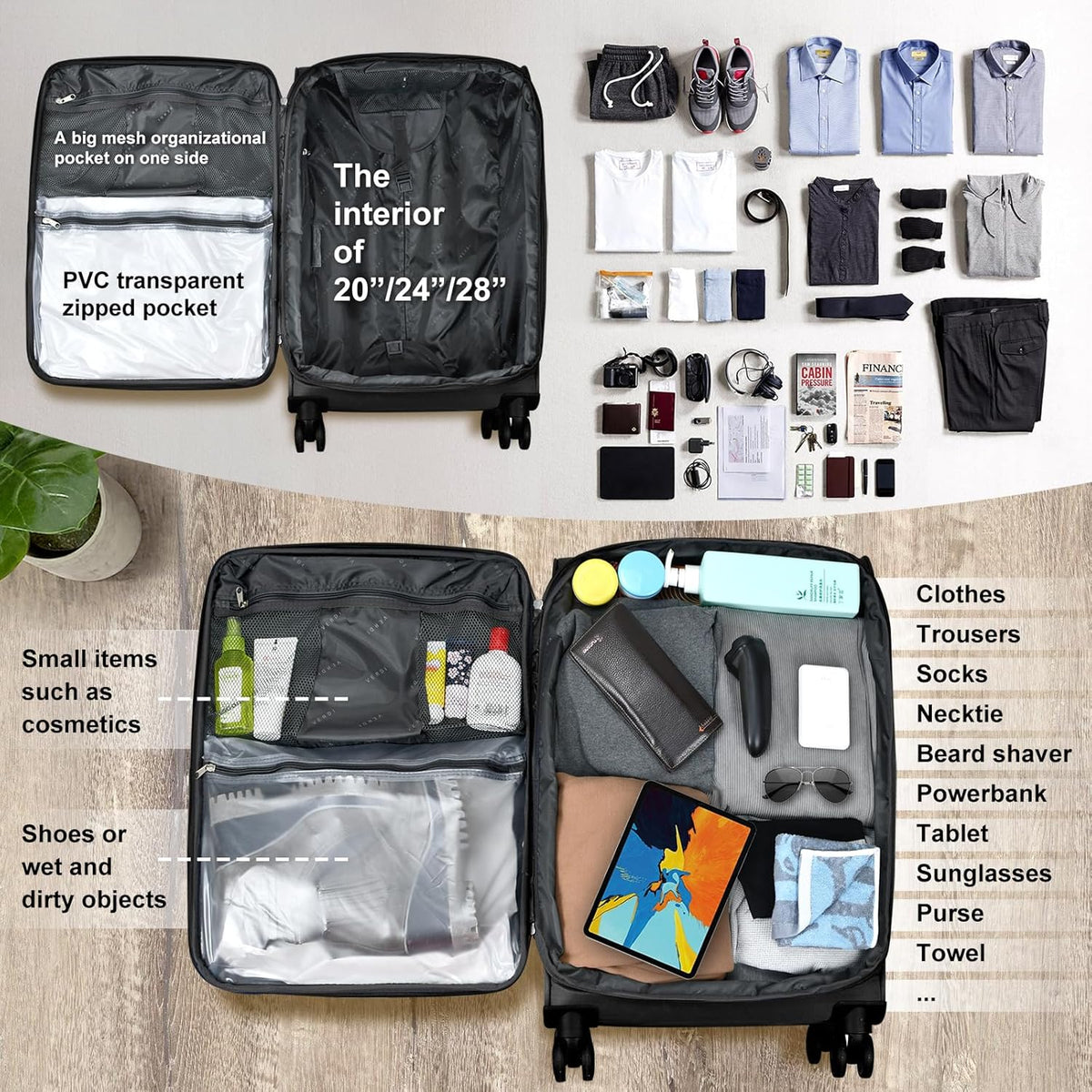 Verdi Softside Expandable Carry-On Luggage with Spinner Wheel USB Port Lightweight (Khaki, 20-Inch Carry-On)