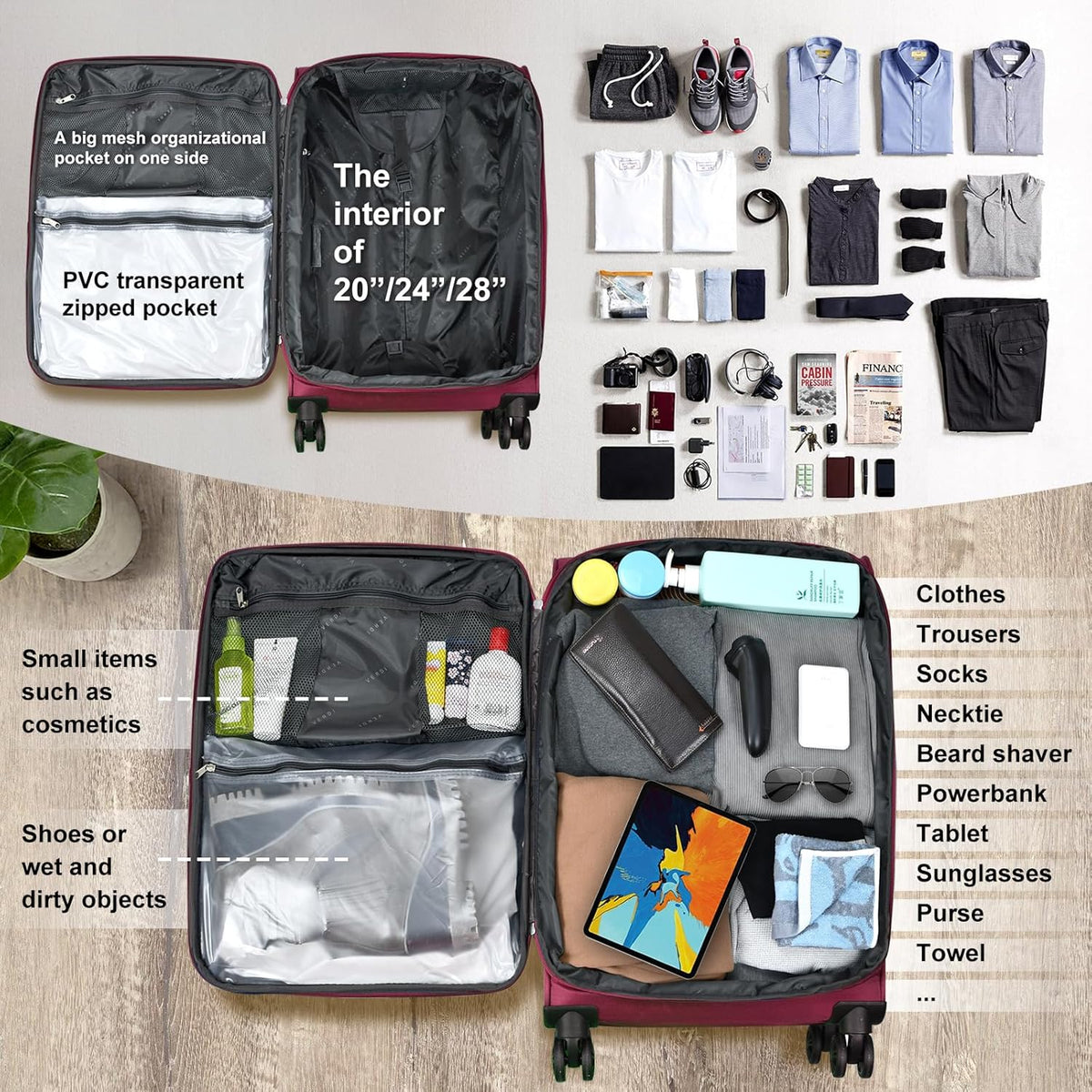 Verdi Softside Expandable Carry-On Luggage with Spinner Wheel USB Port Lightweight (Khaki, 20-Inch Carry-On)