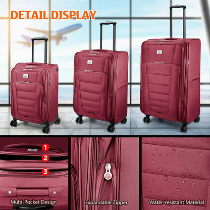 Verdi Softside Expandable Carry-On Luggage with Spinner Wheel USB Port Lightweight (Khaki, 20-Inch Carry-On)