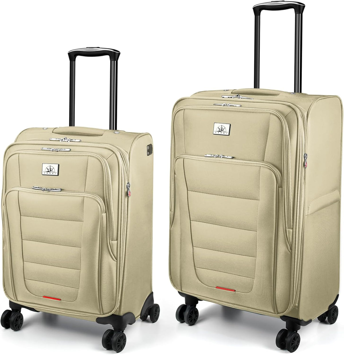 Verdi Softside Expandable Carry-On Luggage with Spinner Wheel USB Port Lightweight (Khaki, 20-Inch Carry-On)
