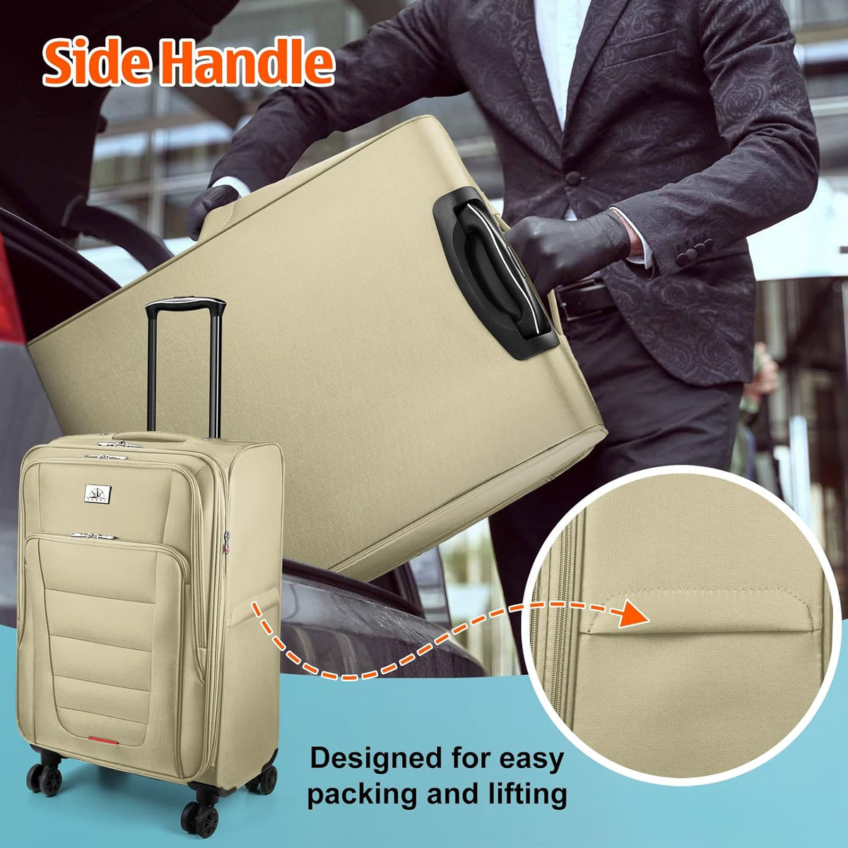Verdi Softside Expandable Carry-On Luggage with Spinner Wheel USB Port Lightweight (Khaki, 20-Inch Carry-On)