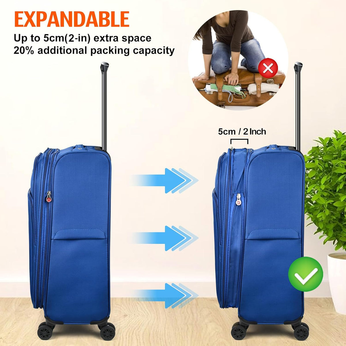 Verdi Softside Expandable Carry-On Luggage with Spinner Wheel USB Port Lightweight (Khaki, 20-Inch Carry-On)