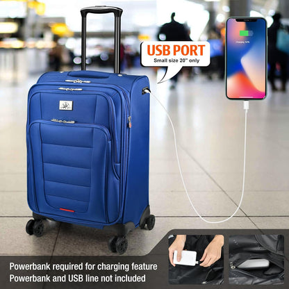 Verdi Softside Expandable Carry-On Luggage with Spinner Wheel USB Port Lightweight (Khaki, 20-Inch Carry-On)