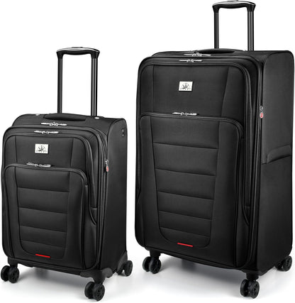 Verdi Softside Expandable Carry-On Luggage with Spinner Wheel USB Port Lightweight (Khaki, 20-Inch Carry-On)