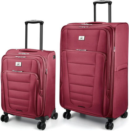 Verdi Softside Expandable Carry-On Luggage with Spinner Wheel USB Port Lightweight (Khaki, 20-Inch Carry-On)