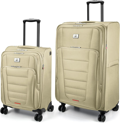 Verdi Softside Expandable Carry-On Luggage with Spinner Wheel USB Port Lightweight (Khaki, 20-Inch Carry-On)