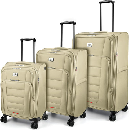 Verdi Softside Expandable Carry-On Luggage with Spinner Wheel USB Port Lightweight (Khaki, 20-Inch Carry-On)