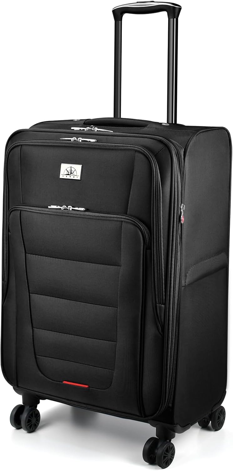 Verdi Softside Expandable Carry-On Luggage with Spinner Wheel USB Port Lightweight (Khaki, 20-Inch Carry-On)