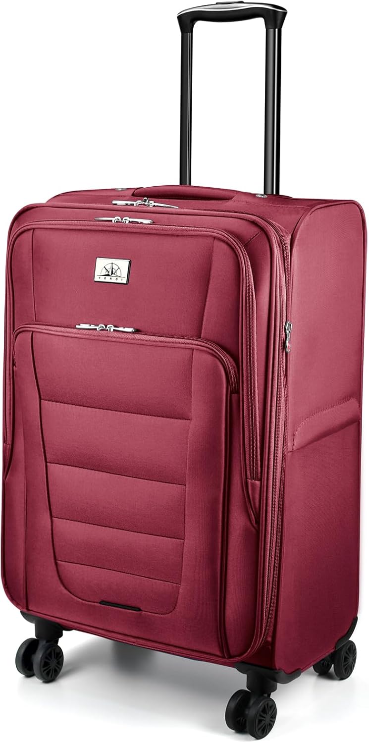 Verdi Softside Expandable Carry-On Luggage with Spinner Wheel USB Port Lightweight (Khaki, 20-Inch Carry-On)