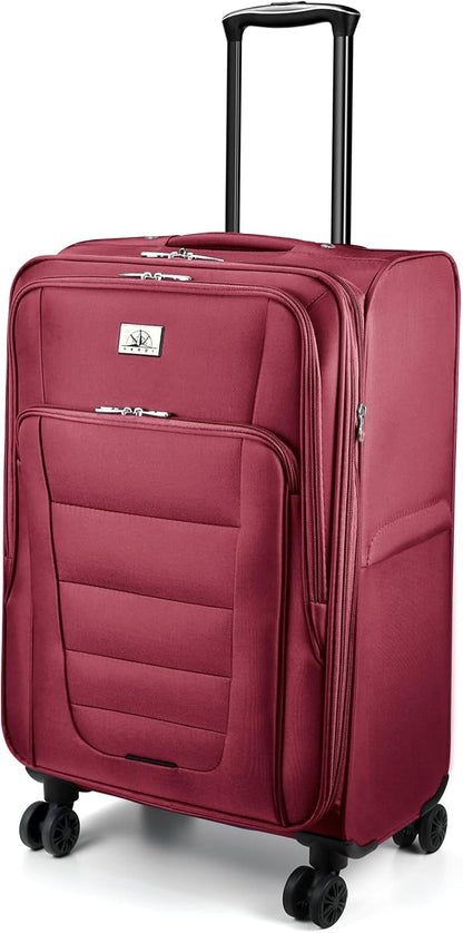 Verdi Softside Expandable Carry-On Luggage with Spinner Wheel USB Port Lightweight (Khaki, 20-Inch Carry-On)