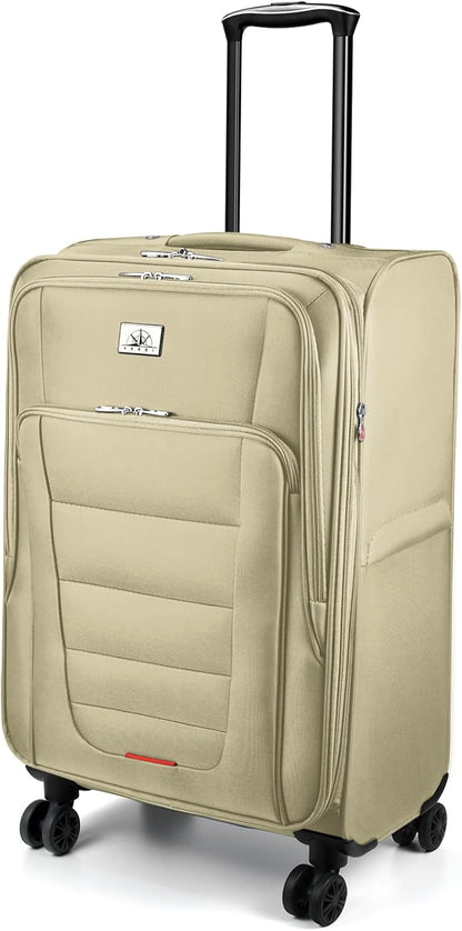 Verdi Softside Expandable Carry-On Luggage with Spinner Wheel USB Port Lightweight (Khaki, 20-Inch Carry-On)