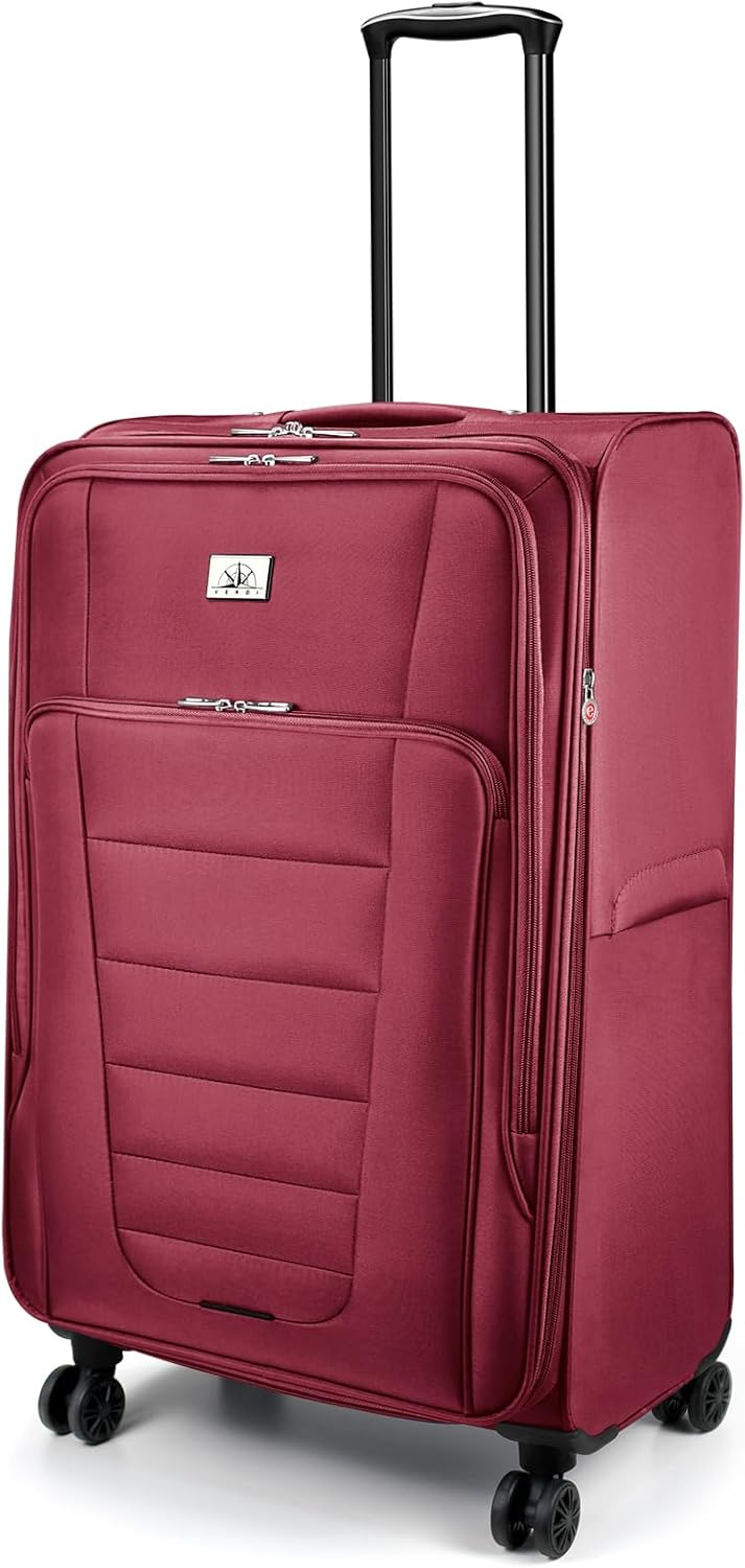 Verdi Softside Expandable Carry-On Luggage with Spinner Wheel USB Port Lightweight (Khaki, 20-Inch Carry-On)