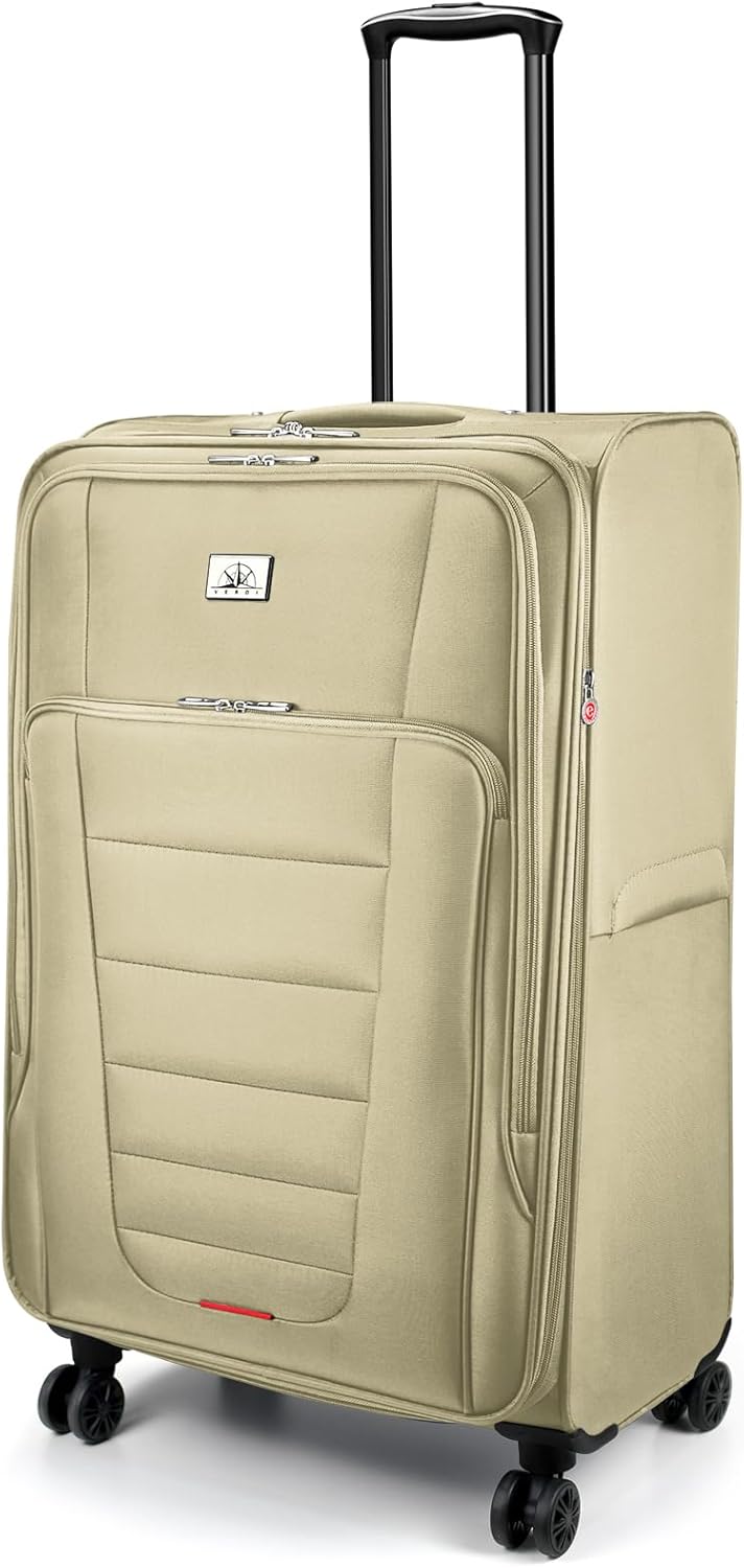 Verdi Softside Expandable Carry-On Luggage with Spinner Wheel USB Port Lightweight (Khaki, 20-Inch Carry-On)
