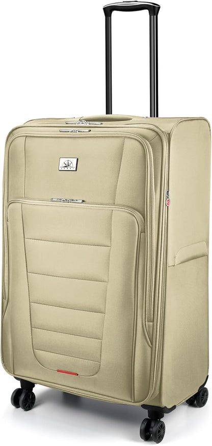 Verdi Softside Expandable Carry-On Luggage with Spinner Wheel USB Port Lightweight (Khaki, 20-Inch Carry-On)