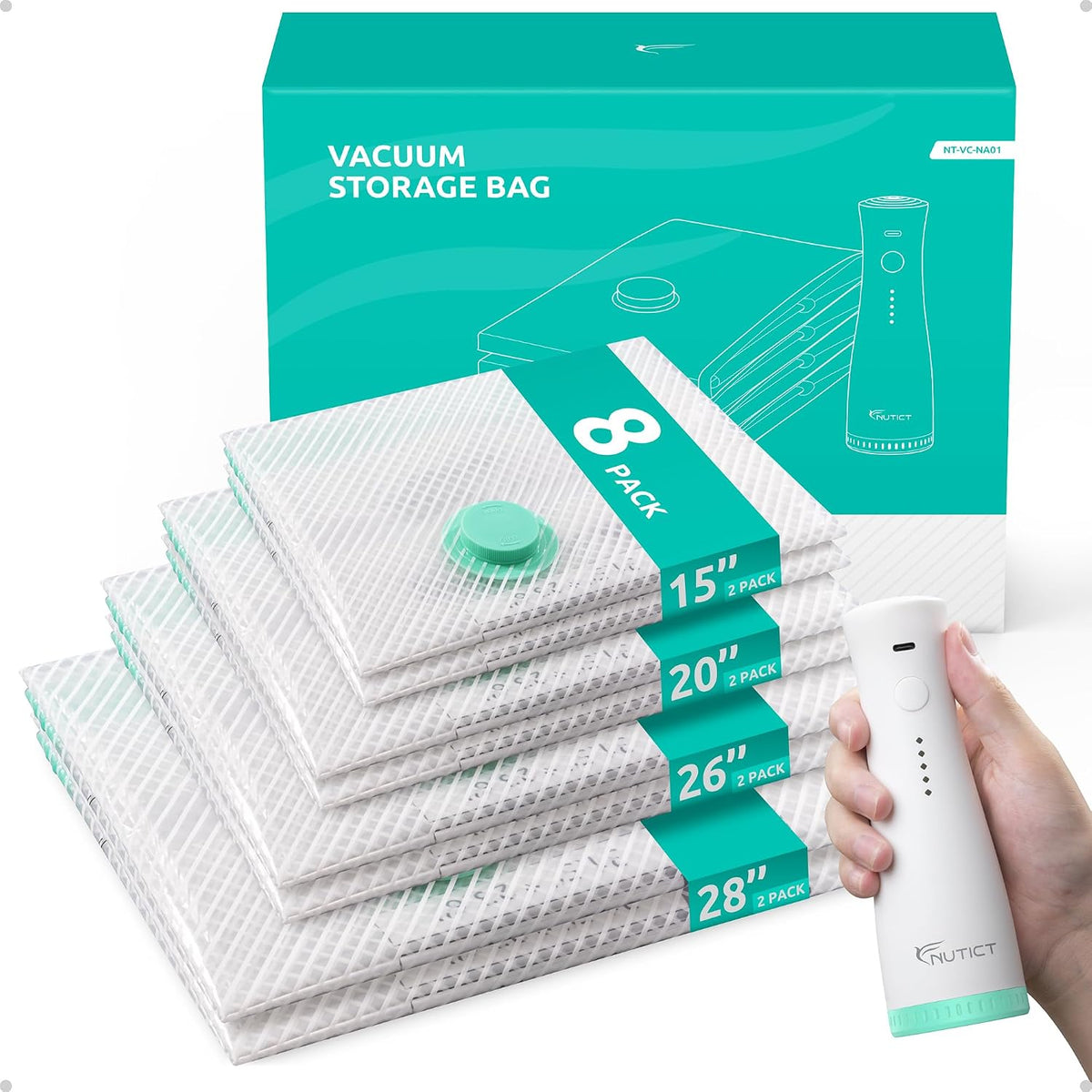 Travel Vacuum Seal Bags with Electric Pump, Home Seasonal Storage | 4 Sizes, Compression Pack Bag for Clothes, Blankets, Bedding, Pillows, Extra-Thick, Reusable, Luggage & Suitcase Space Saver