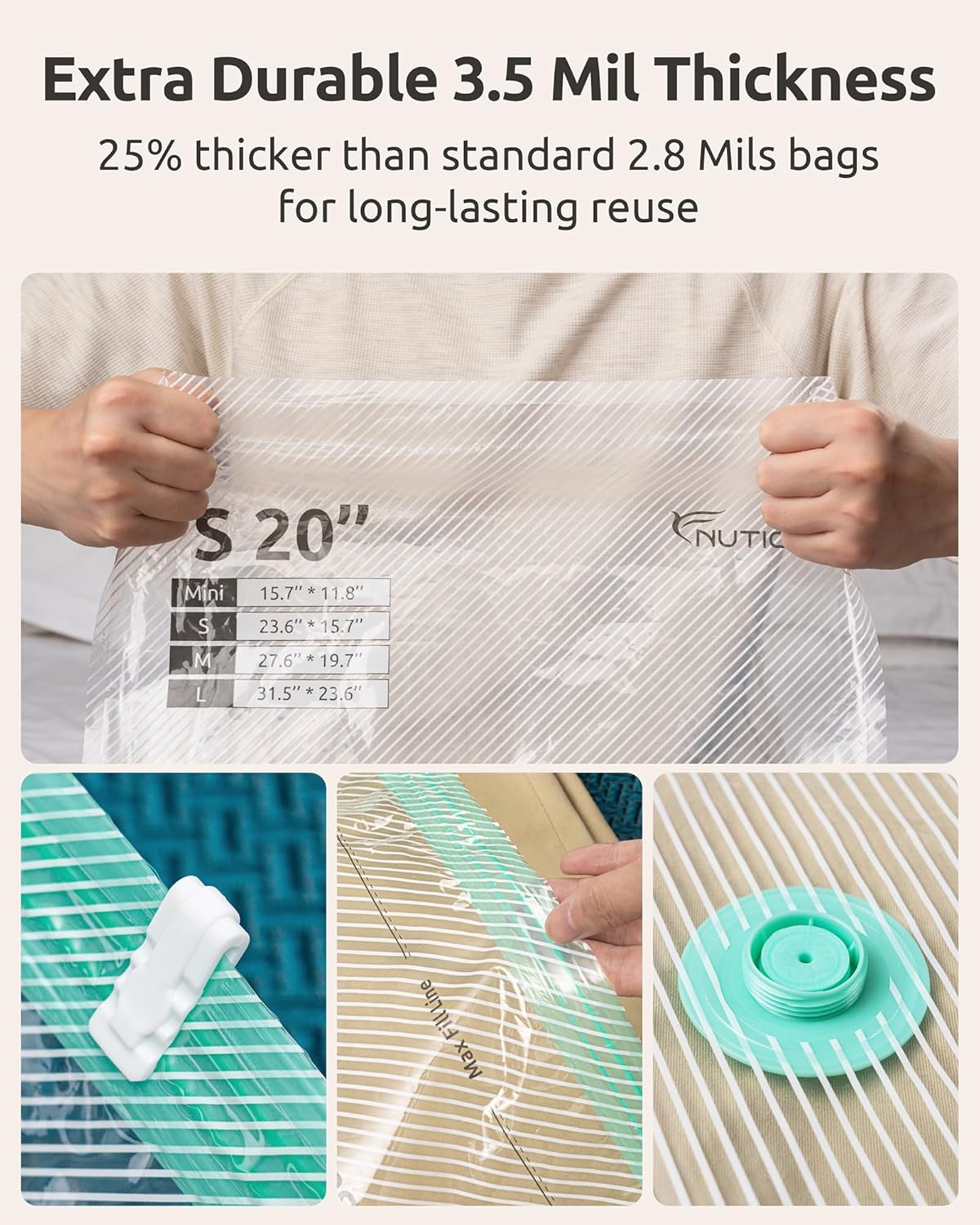 Travel Vacuum Seal Bags with Electric Pump, Home Seasonal Storage | 4 Sizes, Compression Pack Bag for Clothes, Blankets, Bedding, Pillows, Extra-Thick, Reusable, Luggage & Suitcase Space Saver