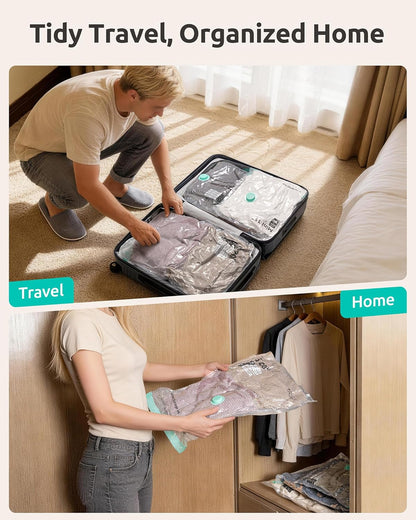 Travel Vacuum Seal Bags with Electric Pump, Home Seasonal Storage | 4 Sizes, Compression Pack Bag for Clothes, Blankets, Bedding, Pillows, Extra-Thick, Reusable, Luggage & Suitcase Space Saver
