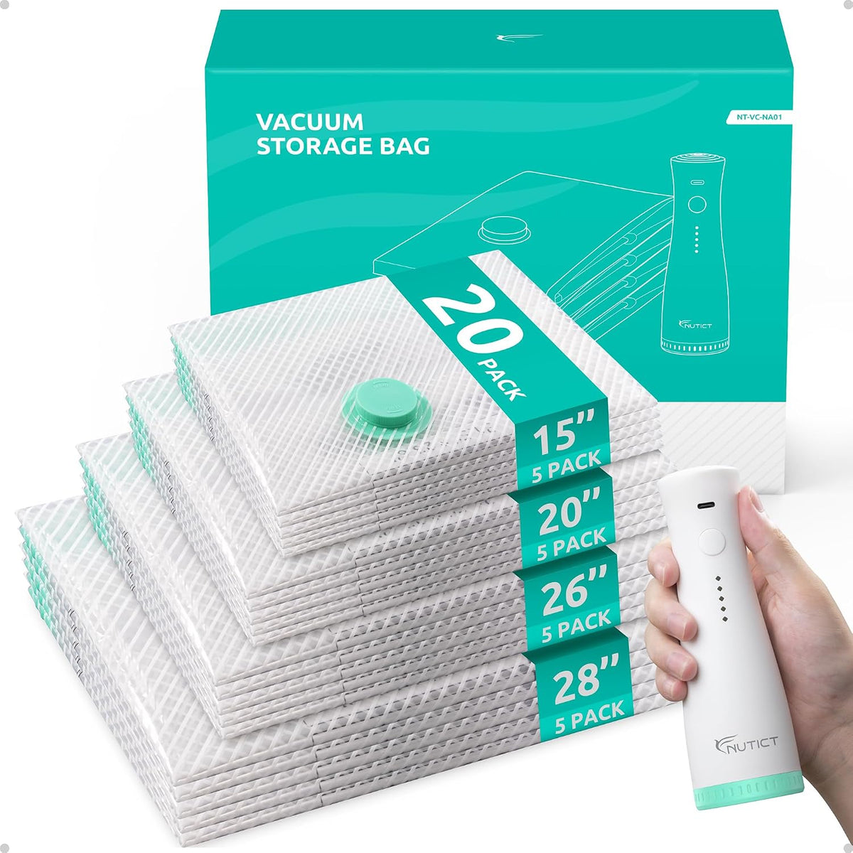 Travel Vacuum Seal Bags with Electric Pump, Home Seasonal Storage | 4 Sizes, Compression Pack Bag for Clothes, Blankets, Bedding, Pillows, Extra-Thick, Reusable, Luggage & Suitcase Space Saver