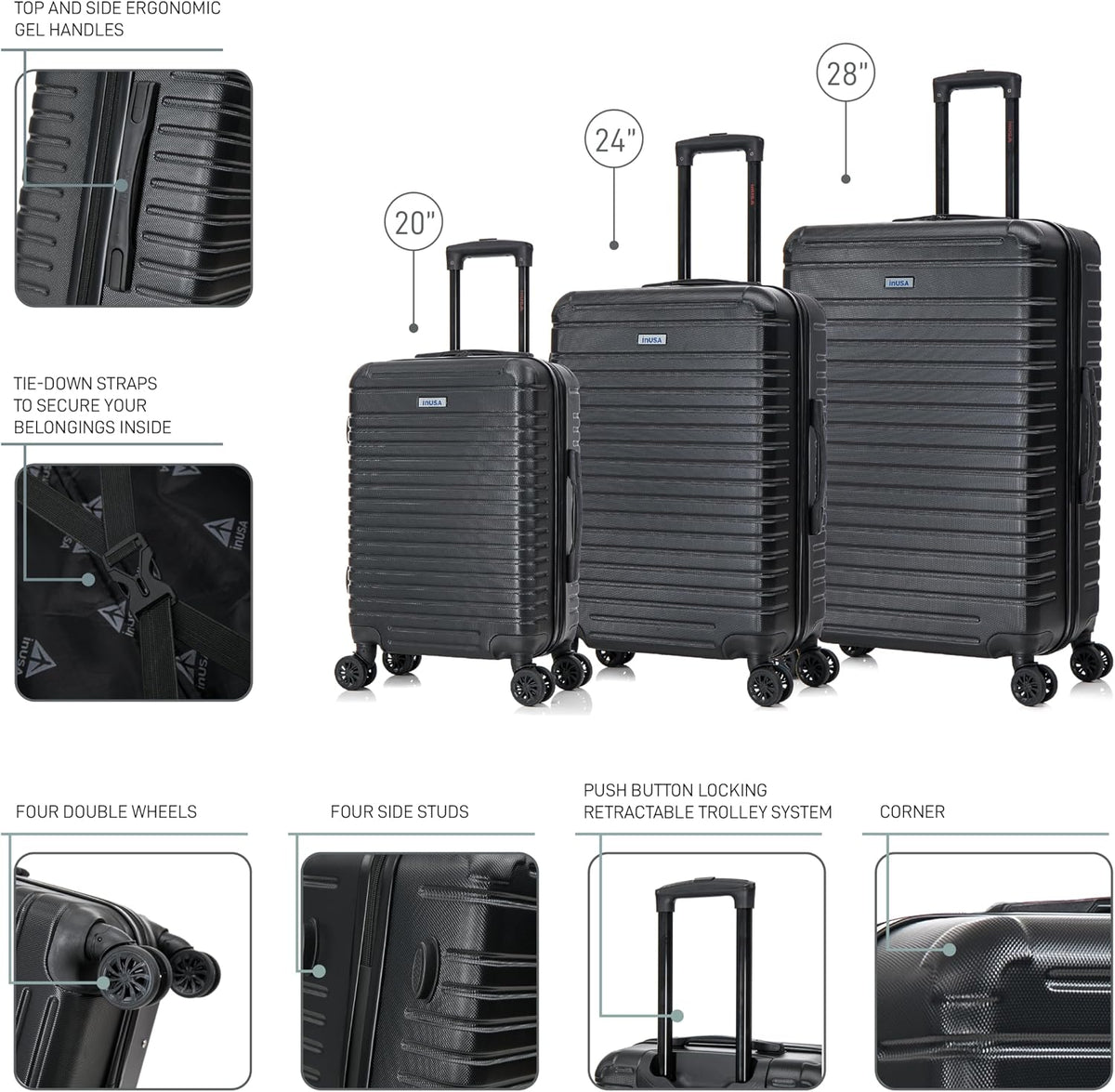DEEP Luggage with GEL Handle | Spacious Traveling Suitcases, Travel Suitcase with Dual Spinner Wheels and Studs | 20 Inch Carry On Hardside Luggage | Blue