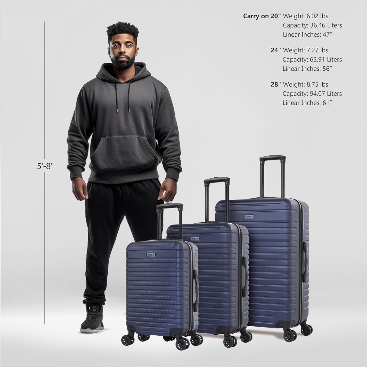 DEEP Luggage with GEL Handle | Spacious Traveling Suitcases, Travel Suitcase with Dual Spinner Wheels and Studs | 20 Inch Carry On Hardside Luggage | Blue