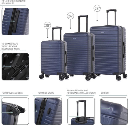 DEEP Luggage with GEL Handle | Spacious Traveling Suitcases, Travel Suitcase with Dual Spinner Wheels and Studs | 20 Inch Carry On Hardside Luggage | Blue
